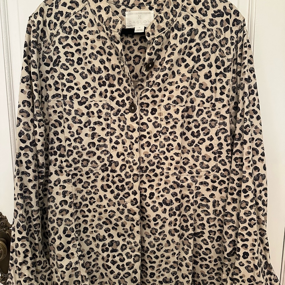 Caslon Leopard Print Jacket - Black and Cream